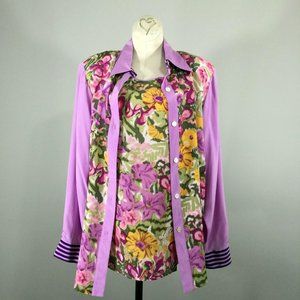 NEW Koos of Course Size M Button Down Shirt Silk 2 Piece Set Floral Pattern